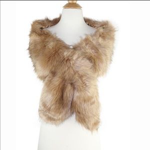 Camel Faux Fur Collar Scarf Cold Weather Shawl